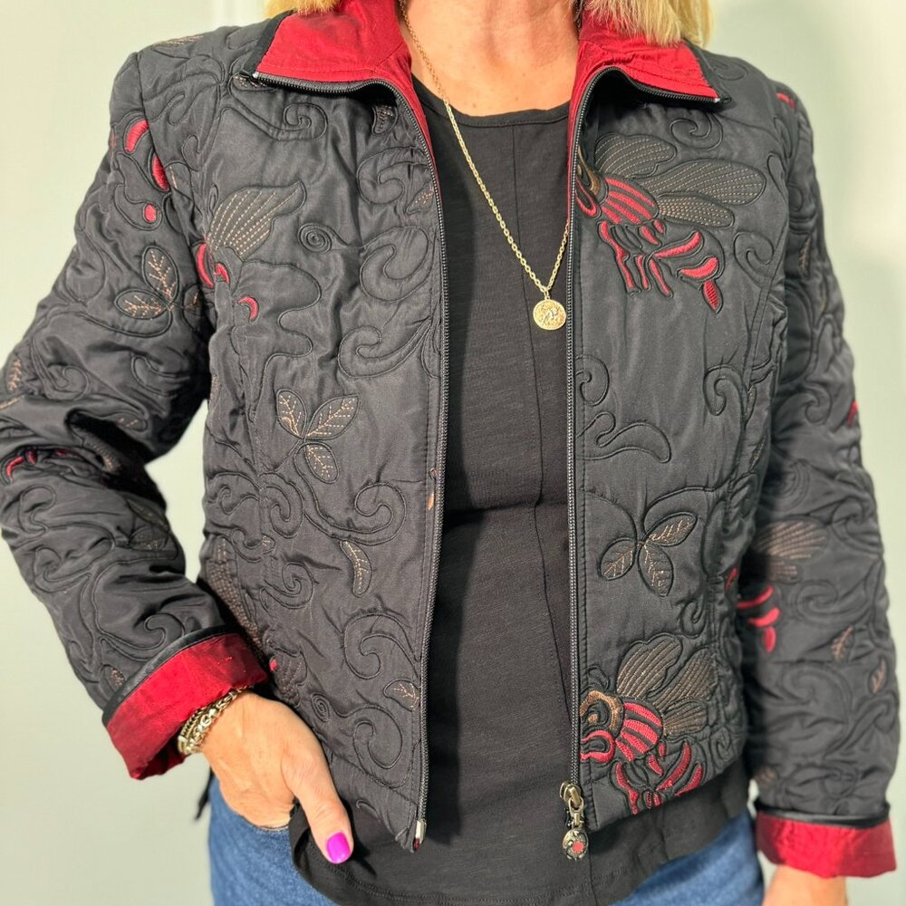 Joseph Ribhoff Vintage Native American Black and Red Puffer with Bee Designs